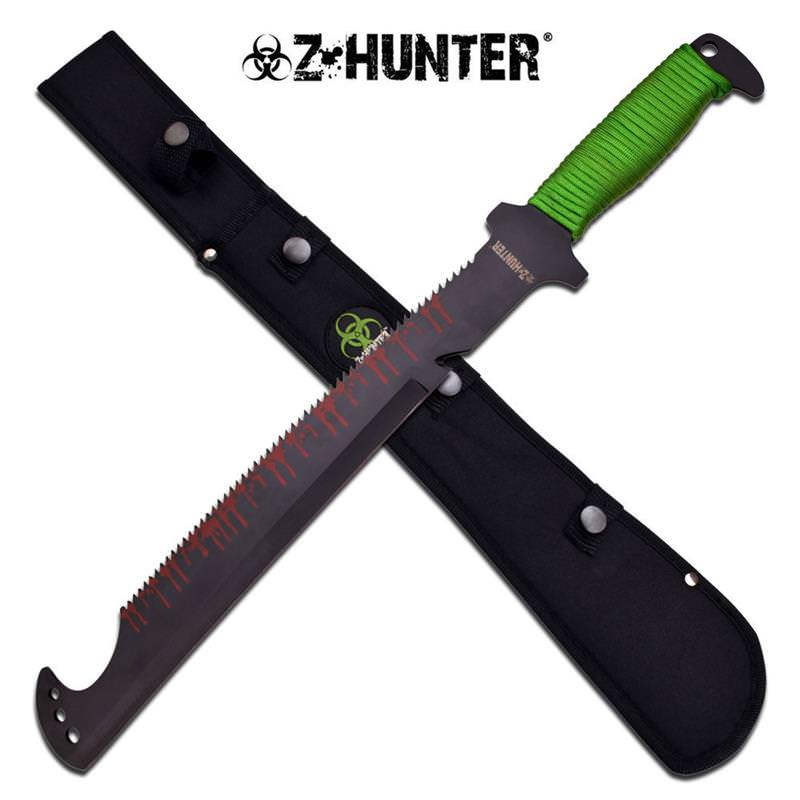 Z Hunter 20 Inch Blood Stained Blade Machete with Green Paracord - Tophatter's Army Products & Self Defense Collectible Weapons - Tophatter Daily Deals